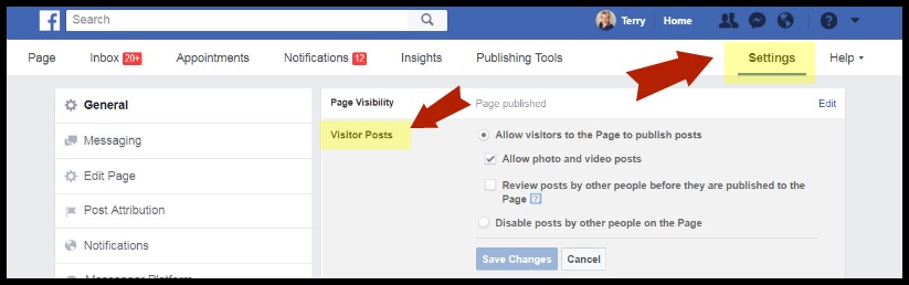 Facebook Page Settings - Allow visitors to post to your page