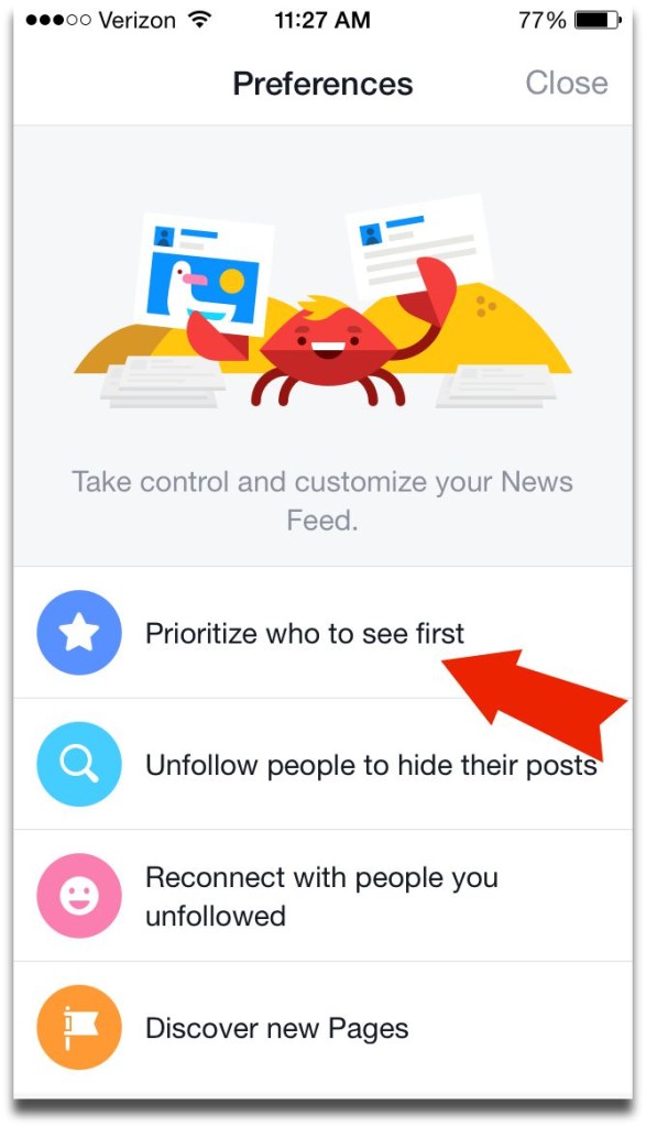News Feed Preferences on Mobile - Prioritize