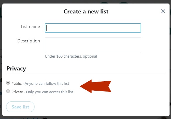 Make your Twitter Lists public or private